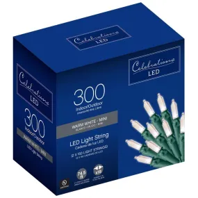 Celebrations LED Mini Warm White 300 ct String Christmas Lights 74.5 ft.