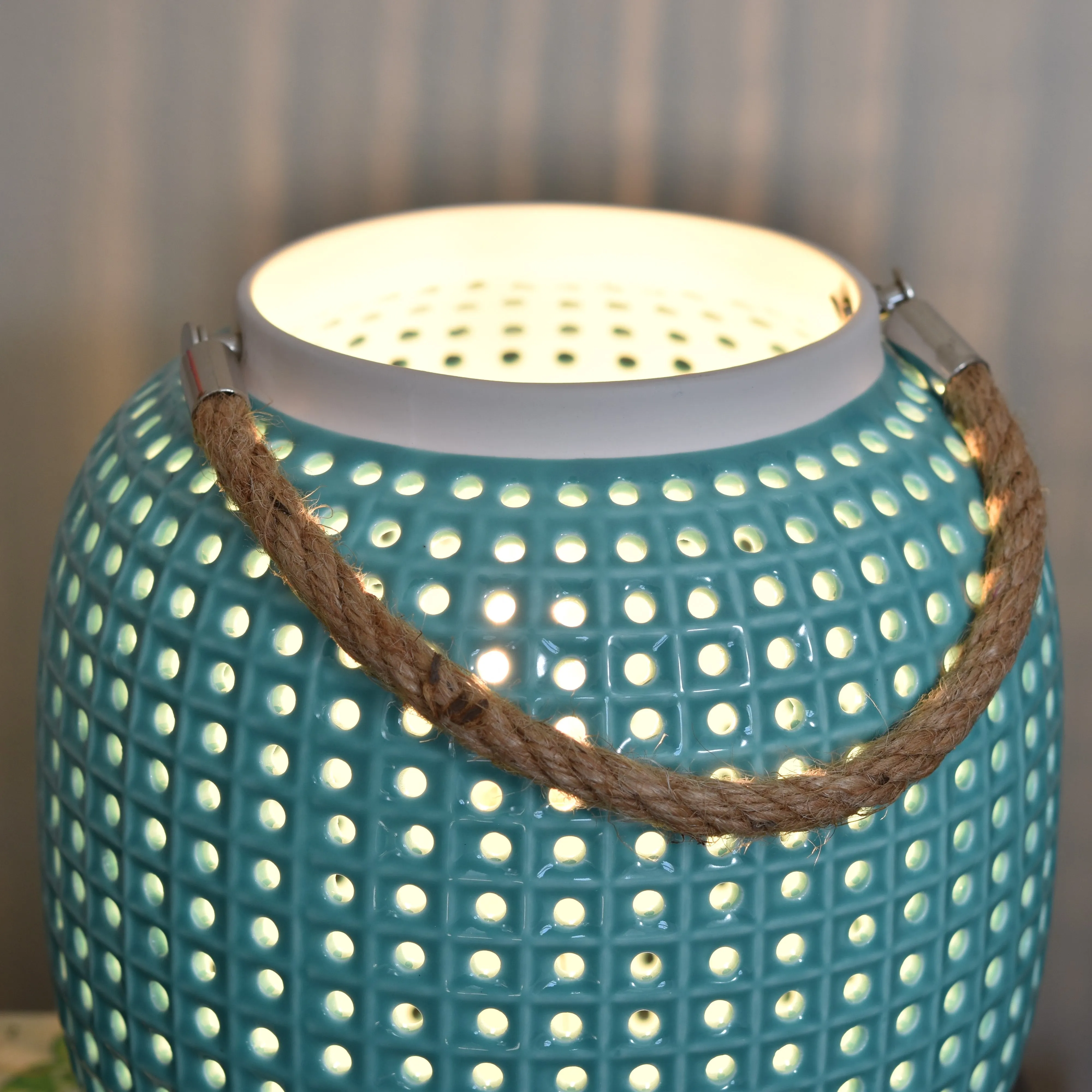 Ceramic Lantern Lamp - Turquoise