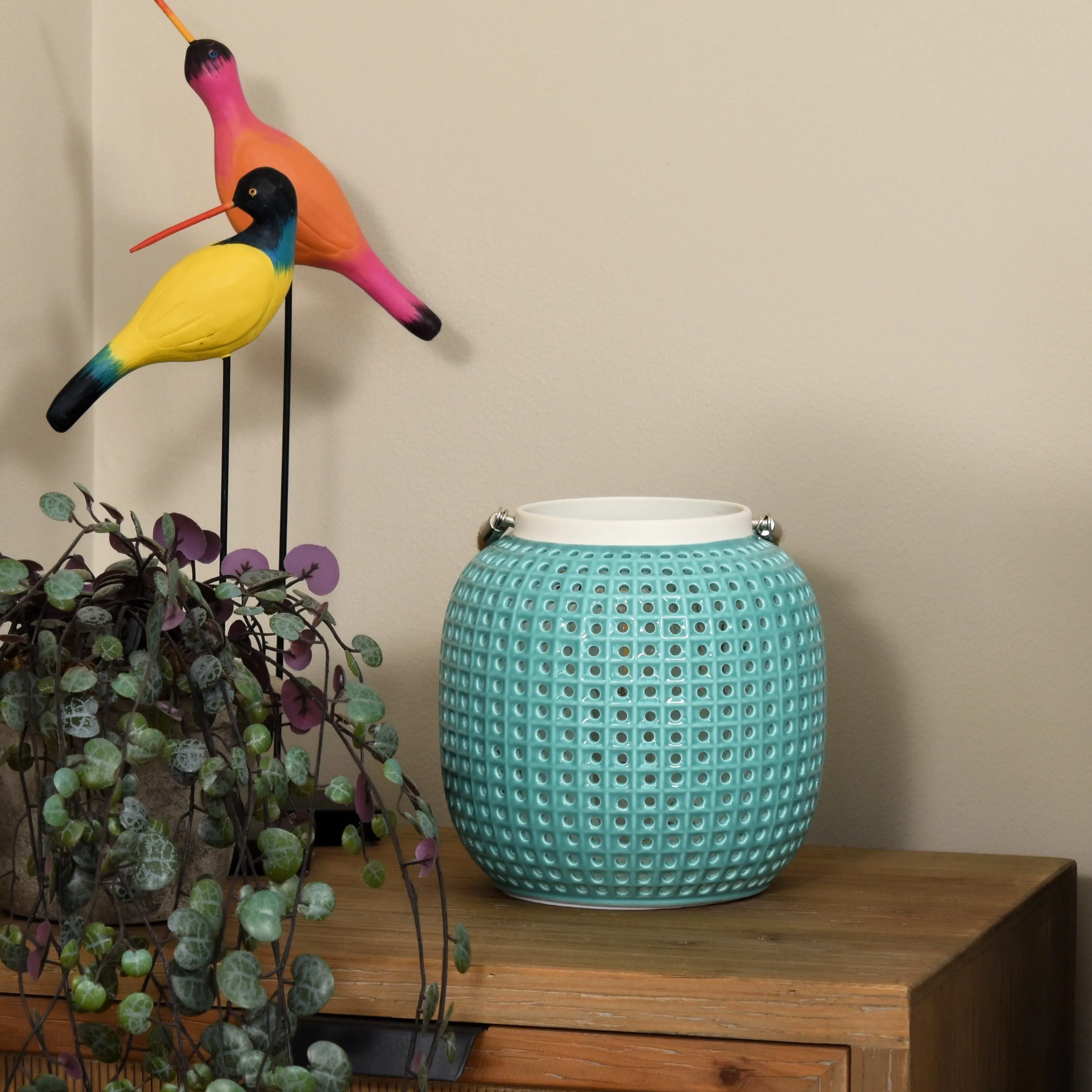 Ceramic Lantern Lamp - Turquoise