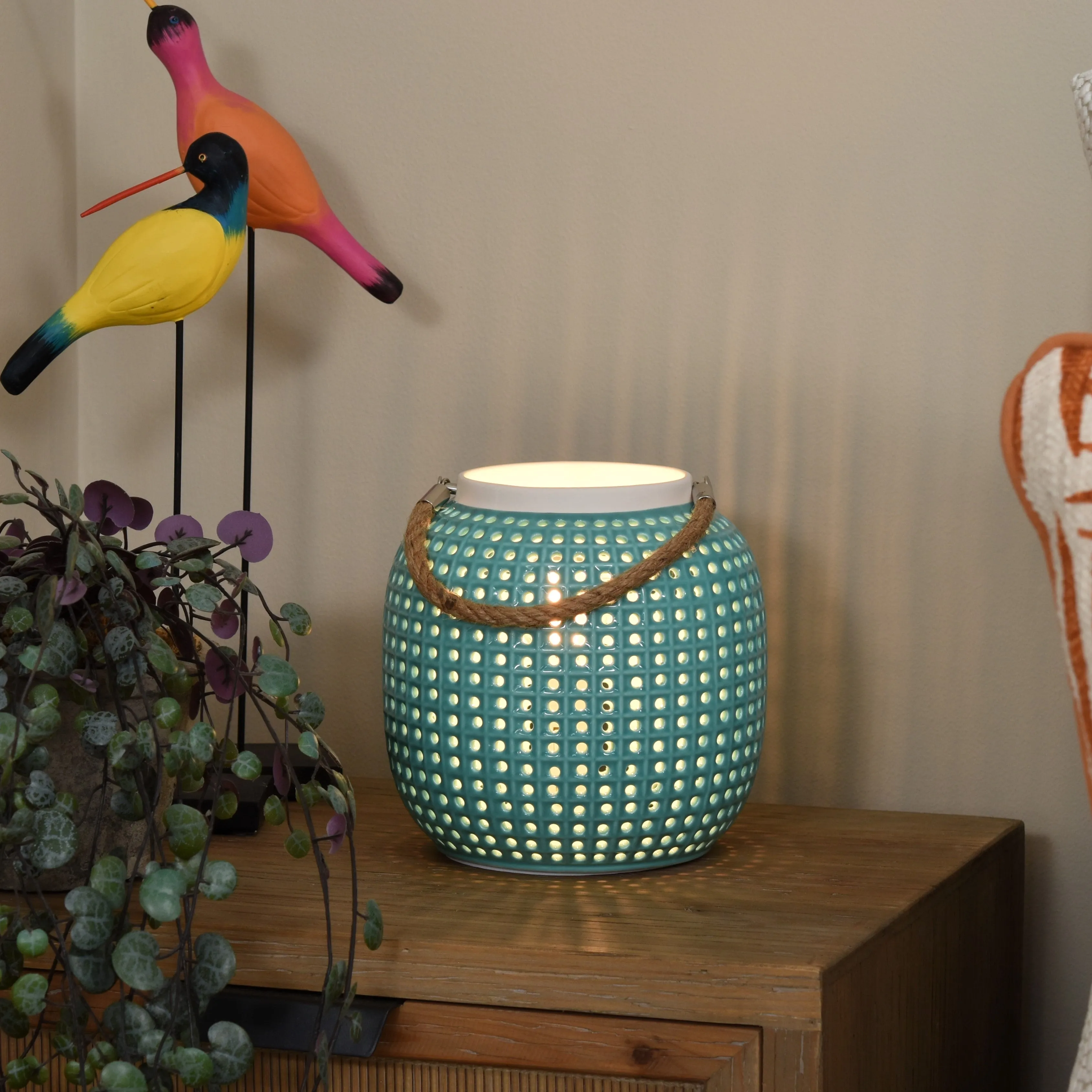 Ceramic Lantern Lamp - Turquoise