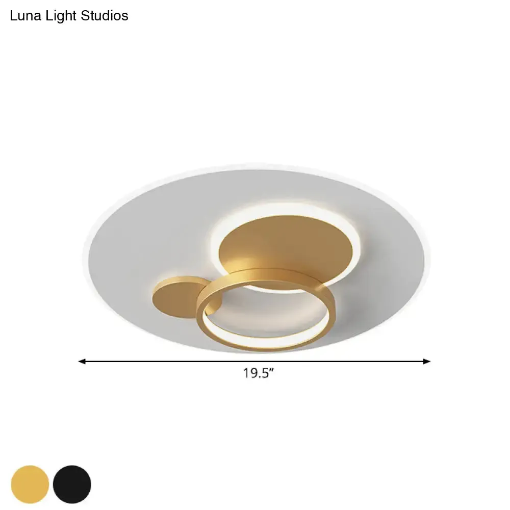 Circle Flush Mounted LED Light Fixture - 16"/19.5" Diameter, Simple Metal Design, Black/Gold Finish, Warm/White Illumination