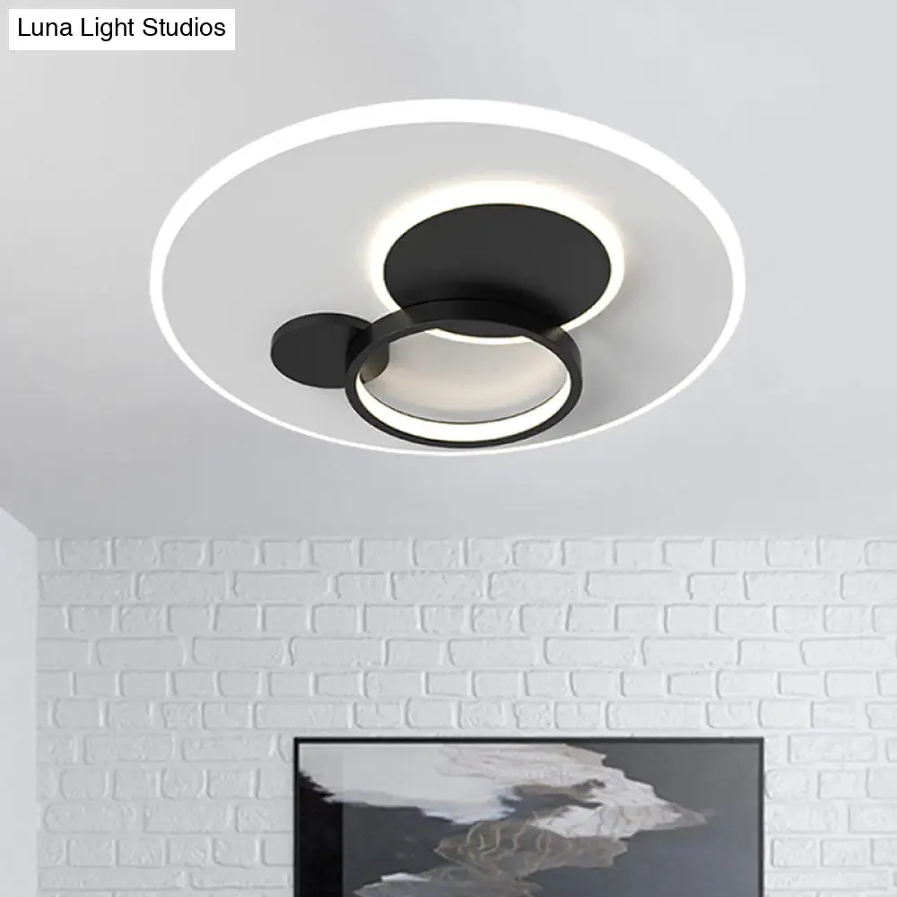 Circle Flush Mounted LED Light Fixture - 16"/19.5" Diameter, Simple Metal Design, Black/Gold Finish, Warm/White Illumination