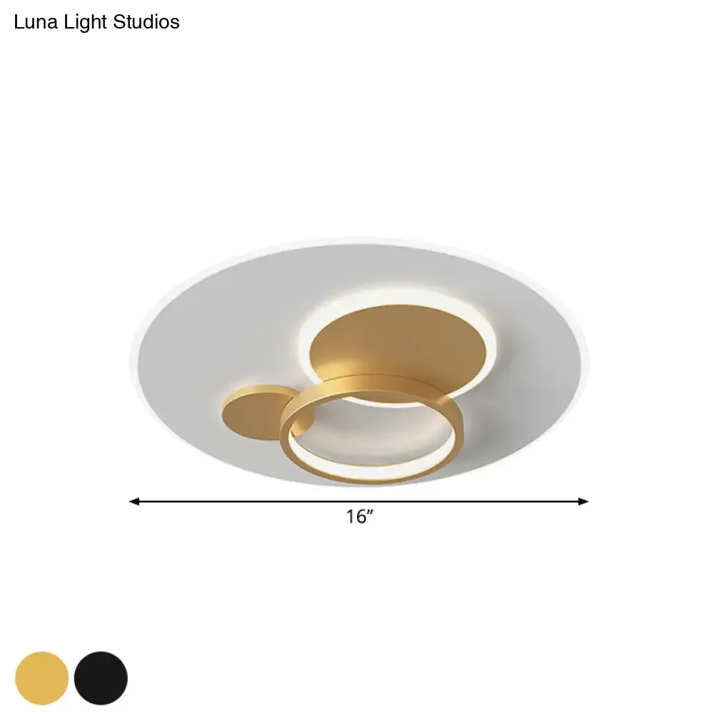 Circle Flush Mounted LED Light Fixture - 16"/19.5" Diameter, Simple Metal Design, Black/Gold Finish, Warm/White Illumination