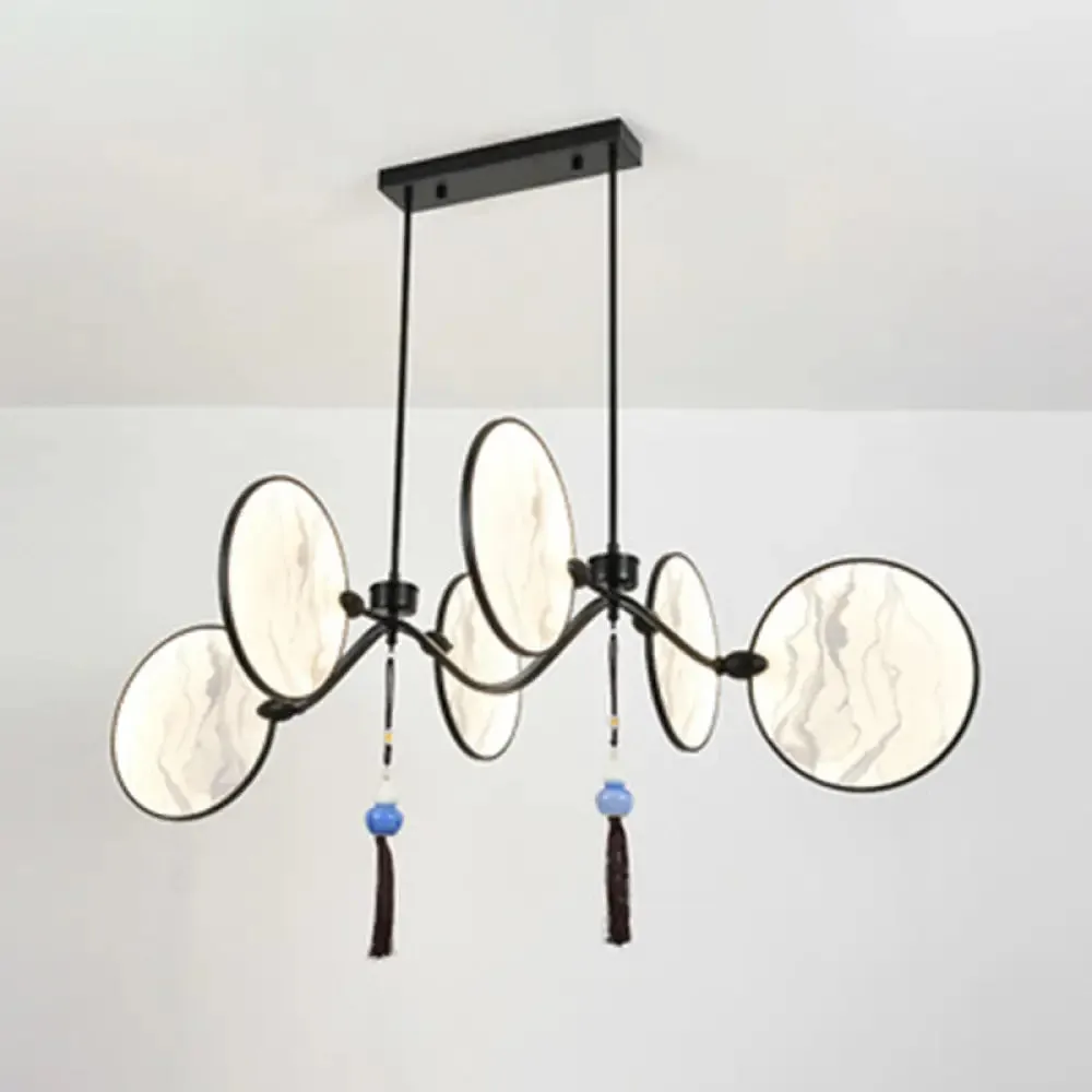 Circular Fan Island Lamp: Modern Acrylic LED Suspension Light with Landscape Print – Perfect for Tearooms