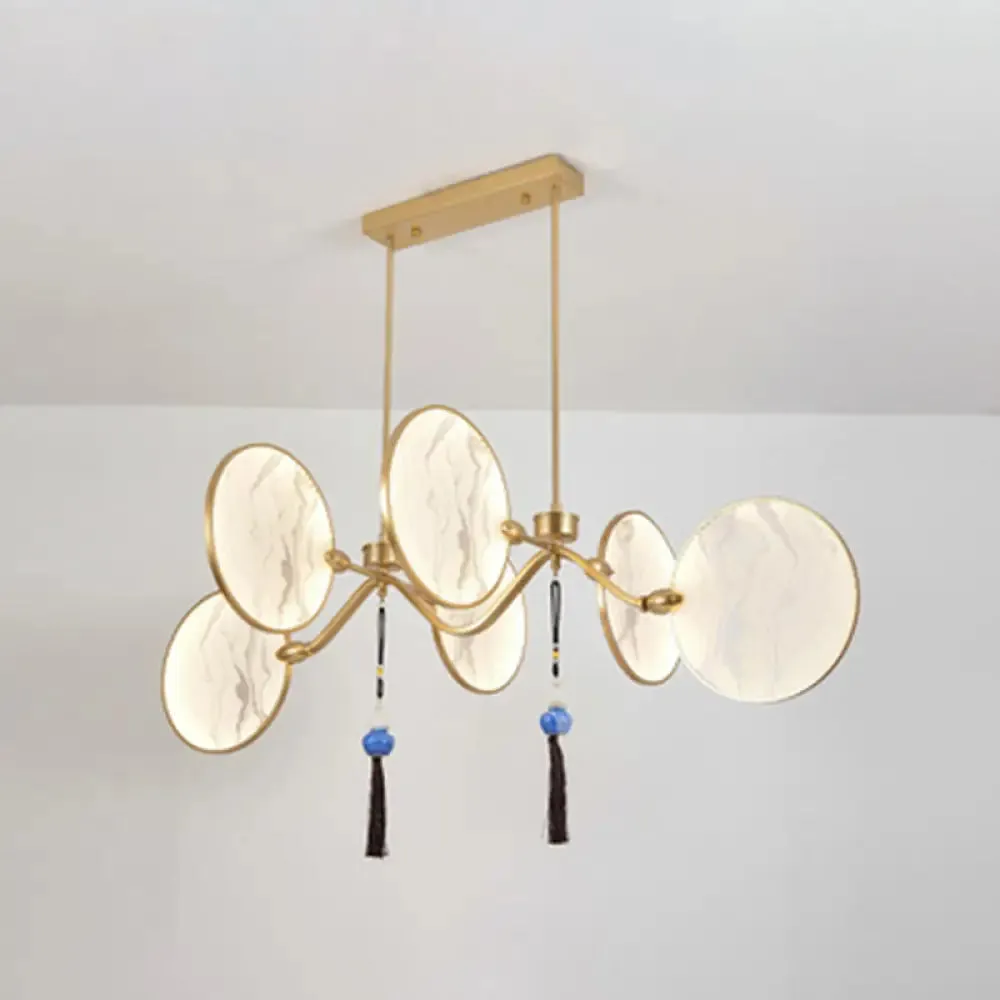 Circular Fan Island Lamp: Modern Acrylic LED Suspension Light with Landscape Print – Perfect for Tearooms