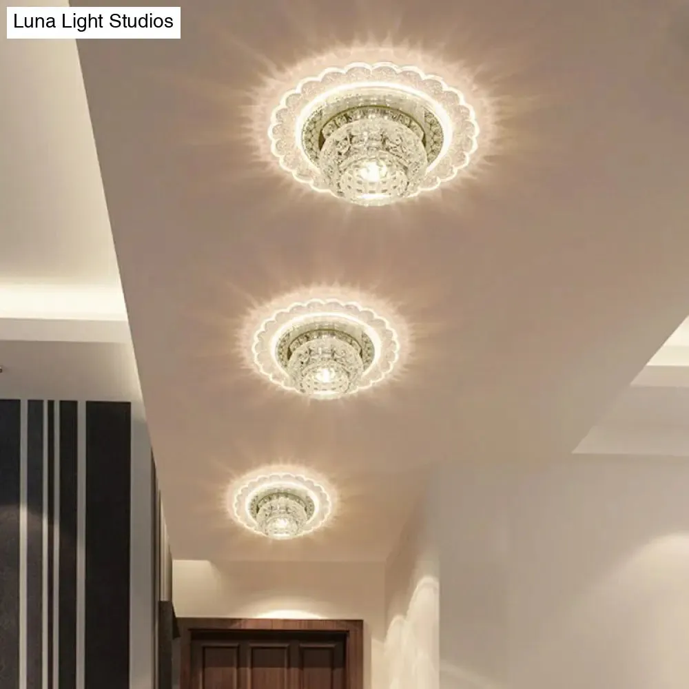 Clear Crystal LED Flush-Mount Ceiling Light Fixture for Aisle with Modernist Design