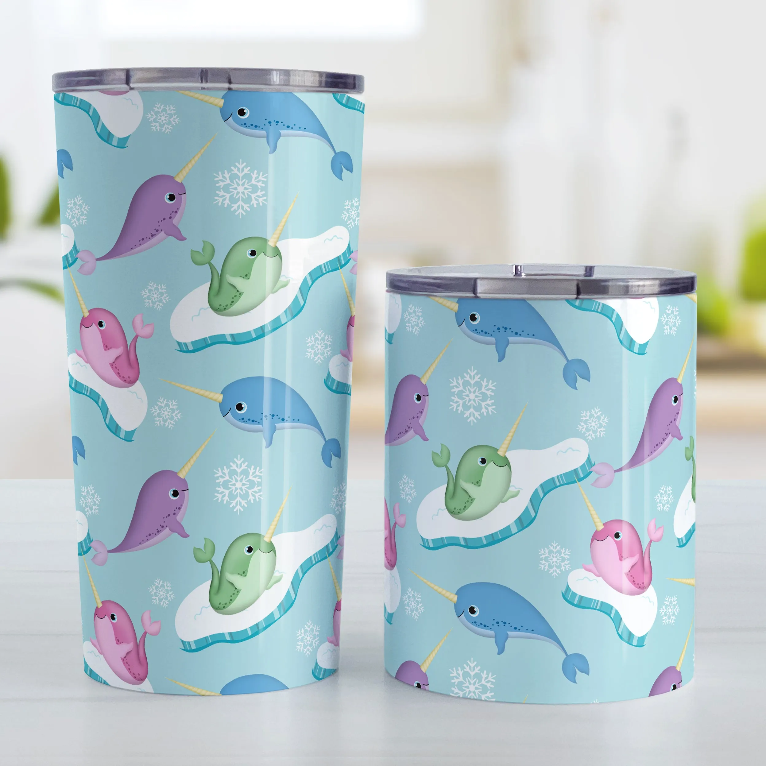 Colorful Arctic Narwhal Pattern Tumbler Cup