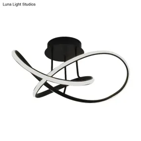 Contemporary LED Aluminum Semi Flush Chandelier (19.5"/23.5" Width) - Black/White Twisted Line, Warm/White Light