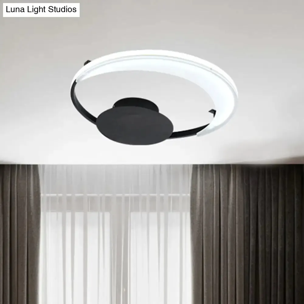 Contemporary LED Bedroom Ceiling Flush Mount with Acrylic Shade in Black, 16.5"/20.5" Wide