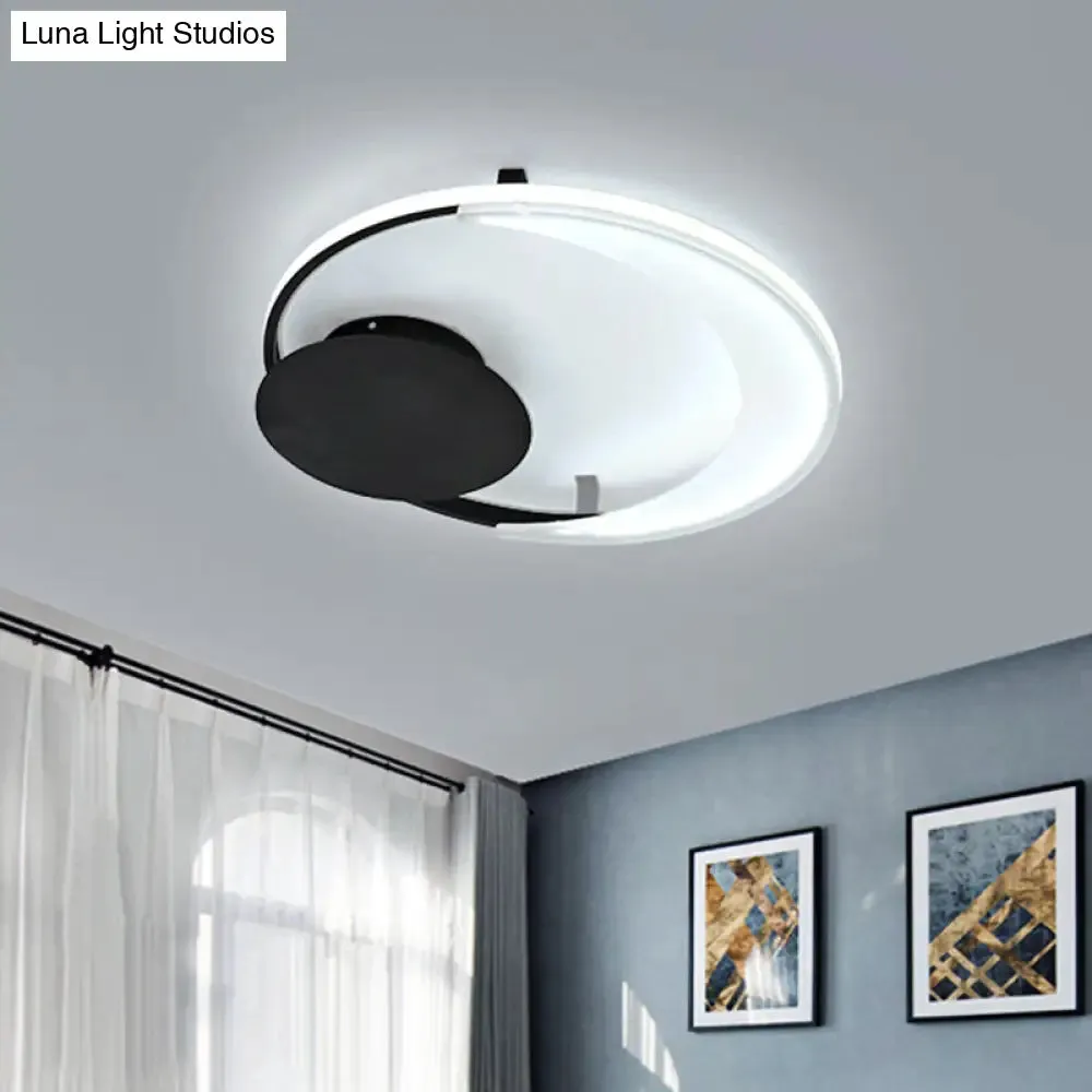 Contemporary LED Bedroom Ceiling Flush Mount with Acrylic Shade in Black, 16.5"/20.5" Wide