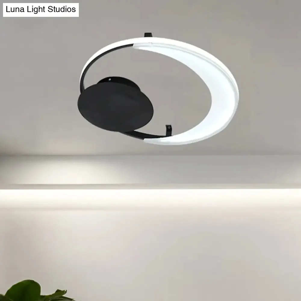 Contemporary LED Bedroom Ceiling Flush Mount with Acrylic Shade in Black, 16.5"/20.5" Wide