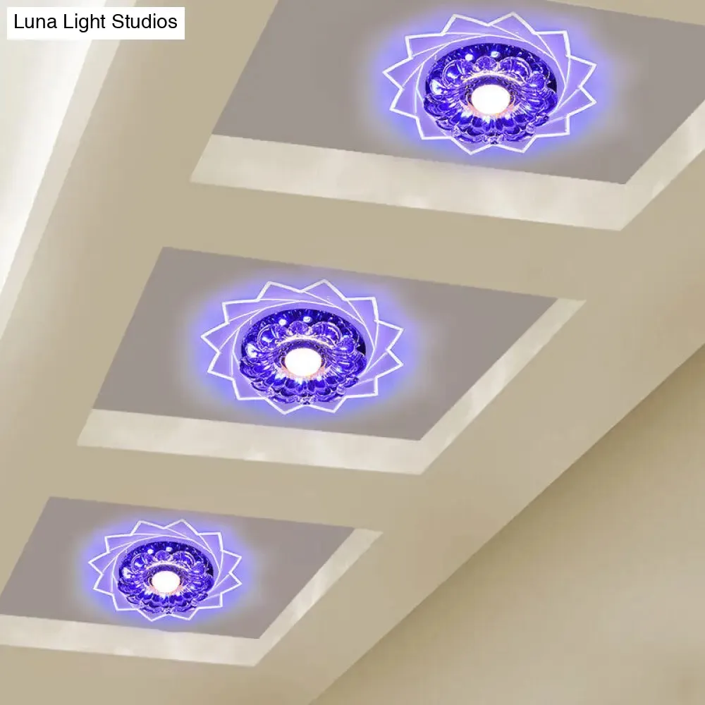 Contemporary LED Crystal Flush Ceiling Light with Floral Corridor Design - Clear