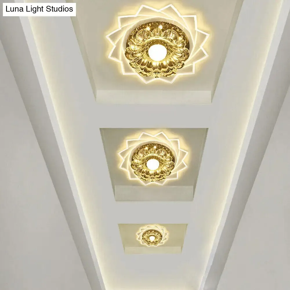 Contemporary LED Crystal Flush Ceiling Light with Floral Corridor Design - Clear