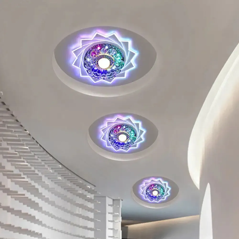 Contemporary LED Crystal Flush Ceiling Light with Floral Corridor Design - Clear