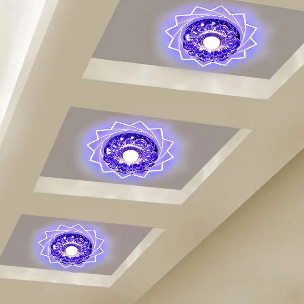 Contemporary LED Crystal Flush Ceiling Light with Floral Corridor Design - Clear