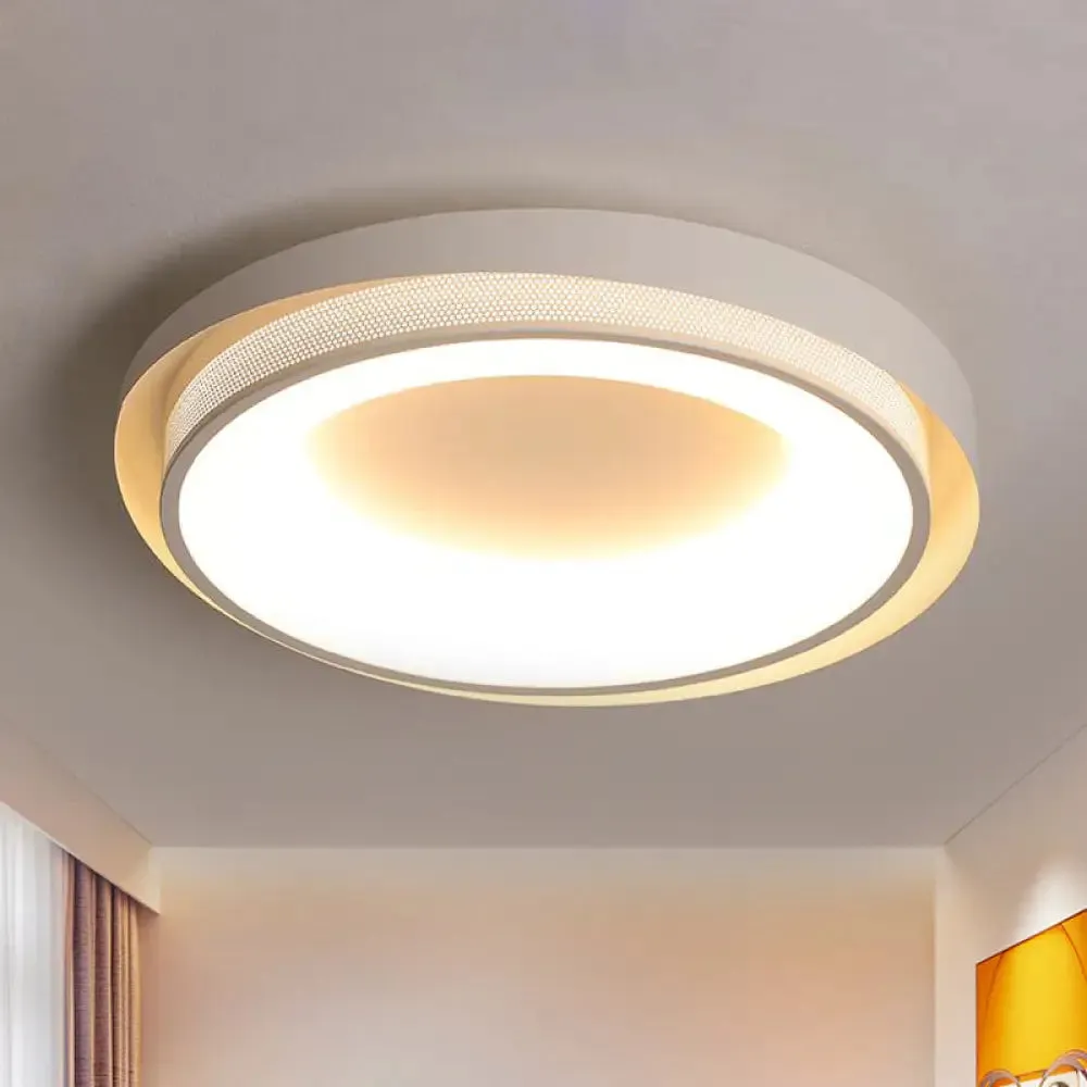 Contemporary White Drum Metal Ceiling Light - 18"/21.5" Wide LED Flush Mount Fixture in Warm/White/3 Color