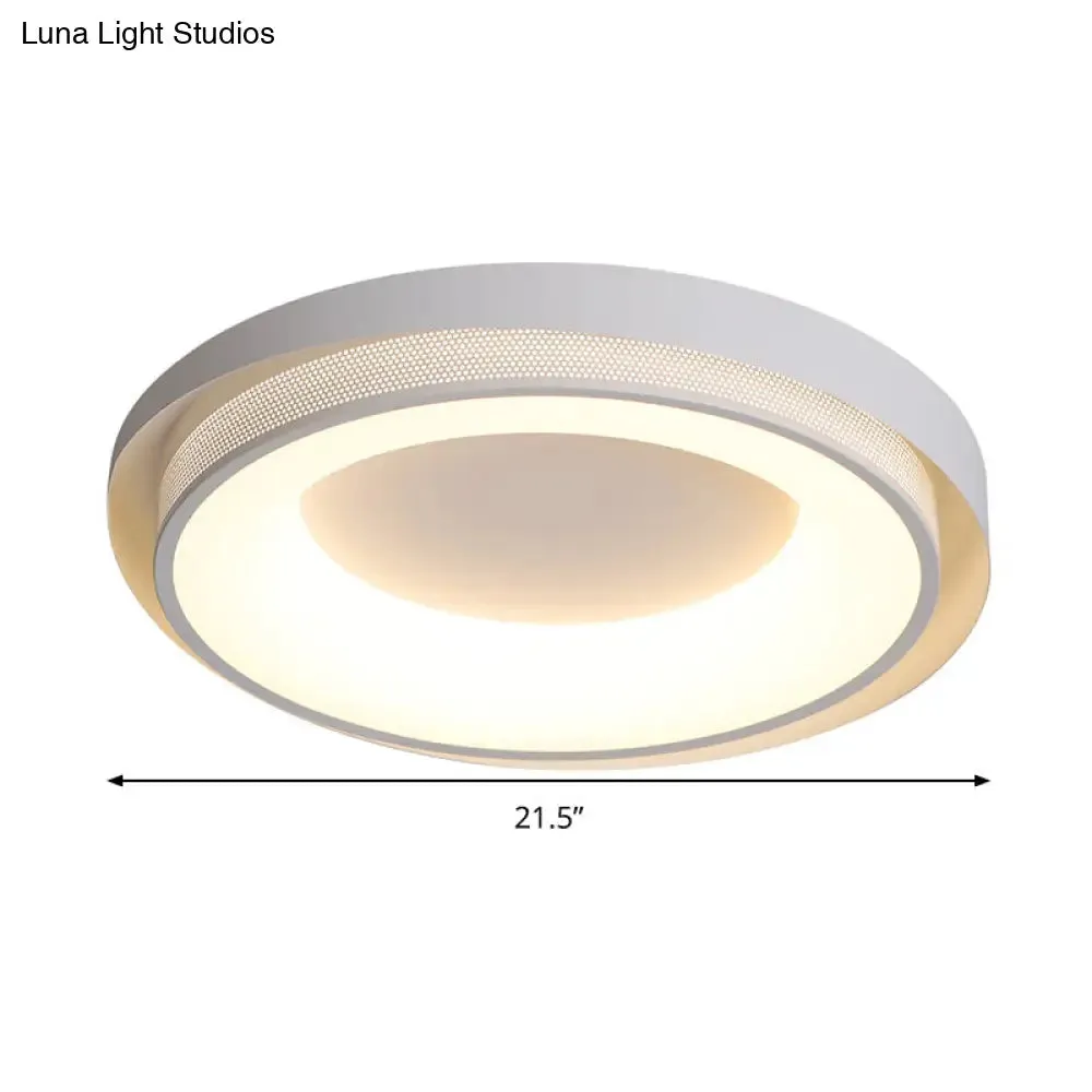 Contemporary White Drum Metal Ceiling Light - 18"/21.5" Wide LED Flush Mount Fixture in Warm/White/3 Color