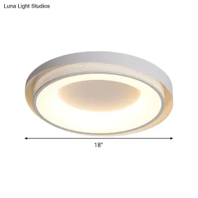 Contemporary White Drum Metal Ceiling Light - 18"/21.5" Wide LED Flush Mount Fixture in Warm/White/3 Color