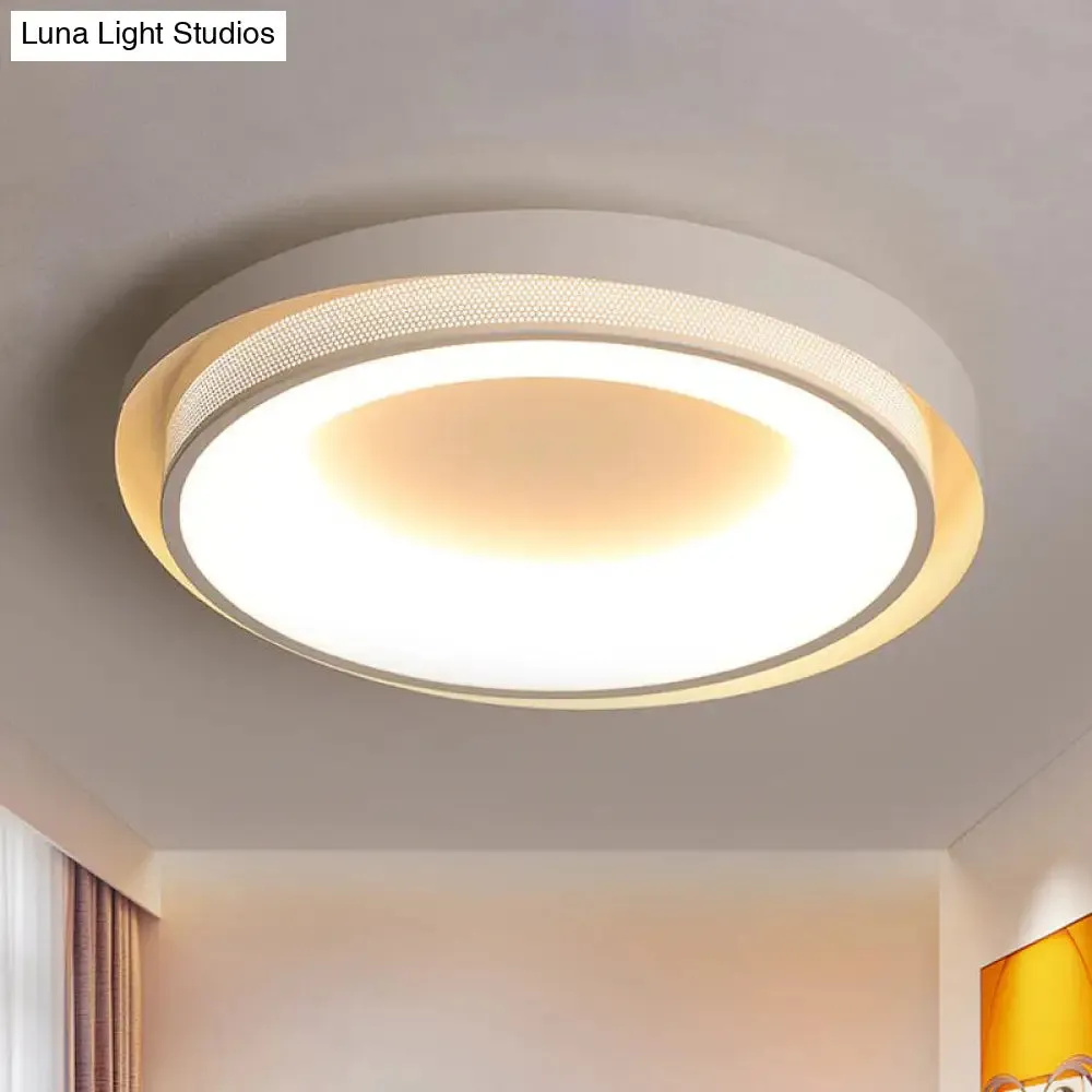 Contemporary White Drum Metal Ceiling Light - 18"/21.5" Wide LED Flush Mount Fixture in Warm/White/3 Color