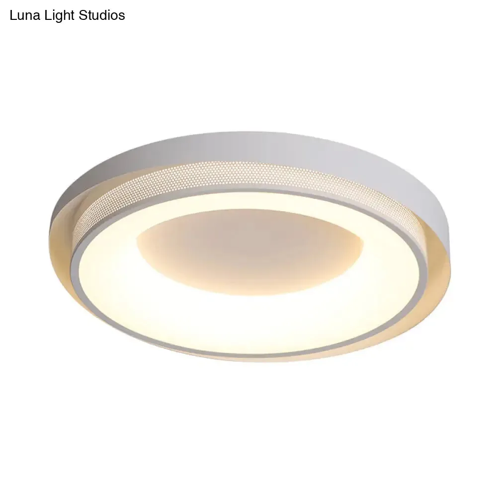 Contemporary White Drum Metal Ceiling Light - 18"/21.5" Wide LED Flush Mount Fixture in Warm/White/3 Color