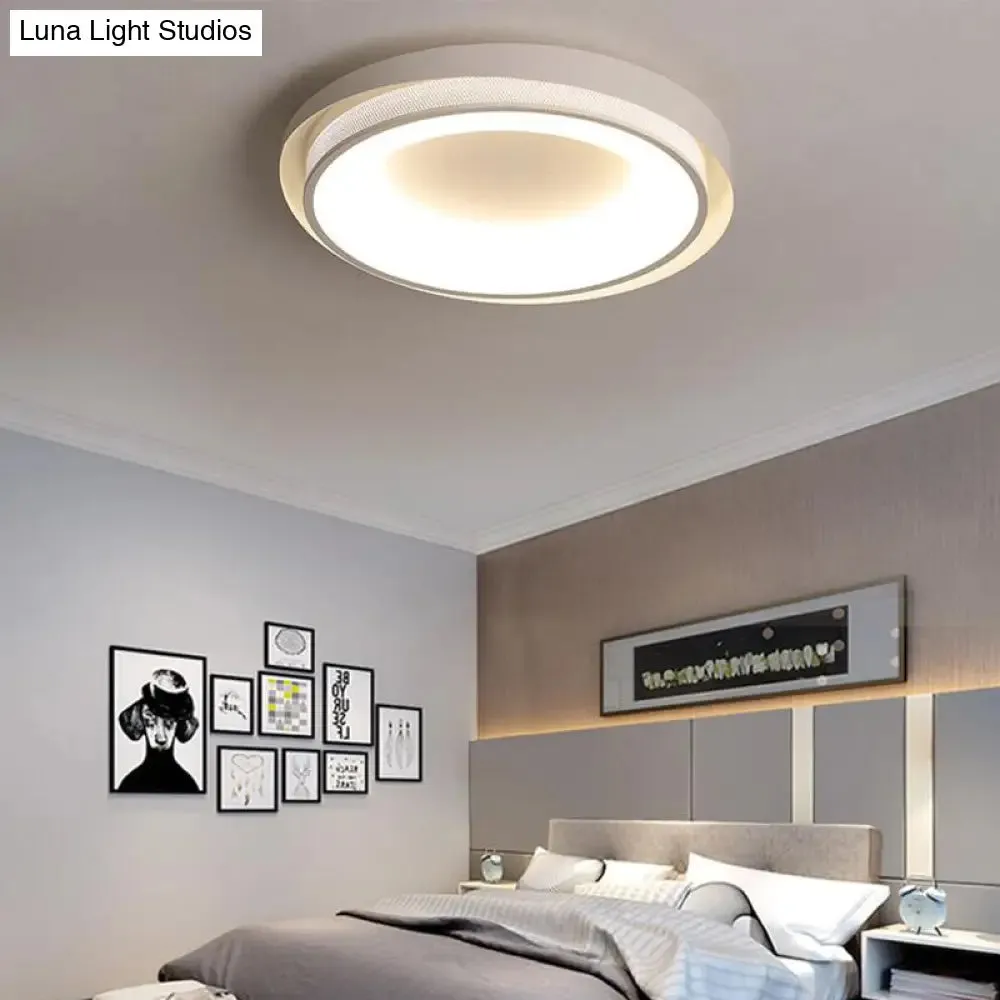 Contemporary White Drum Metal Ceiling Light - 18"/21.5" Wide LED Flush Mount Fixture in Warm/White/3 Color