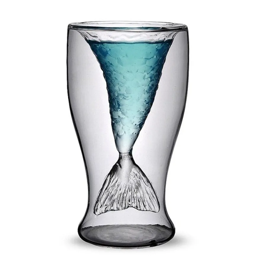 Creative 3D Crystal Mermaid Cup Glass Mug Vodka Shot Drinking Bar Party Cup Drinkware Double Wall Glass