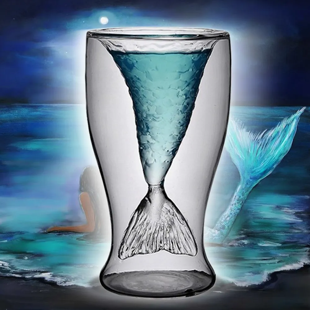 Creative 3D Crystal Mermaid Cup Glass Mug Vodka Shot Drinking Bar Party Cup Drinkware Double Wall Glass