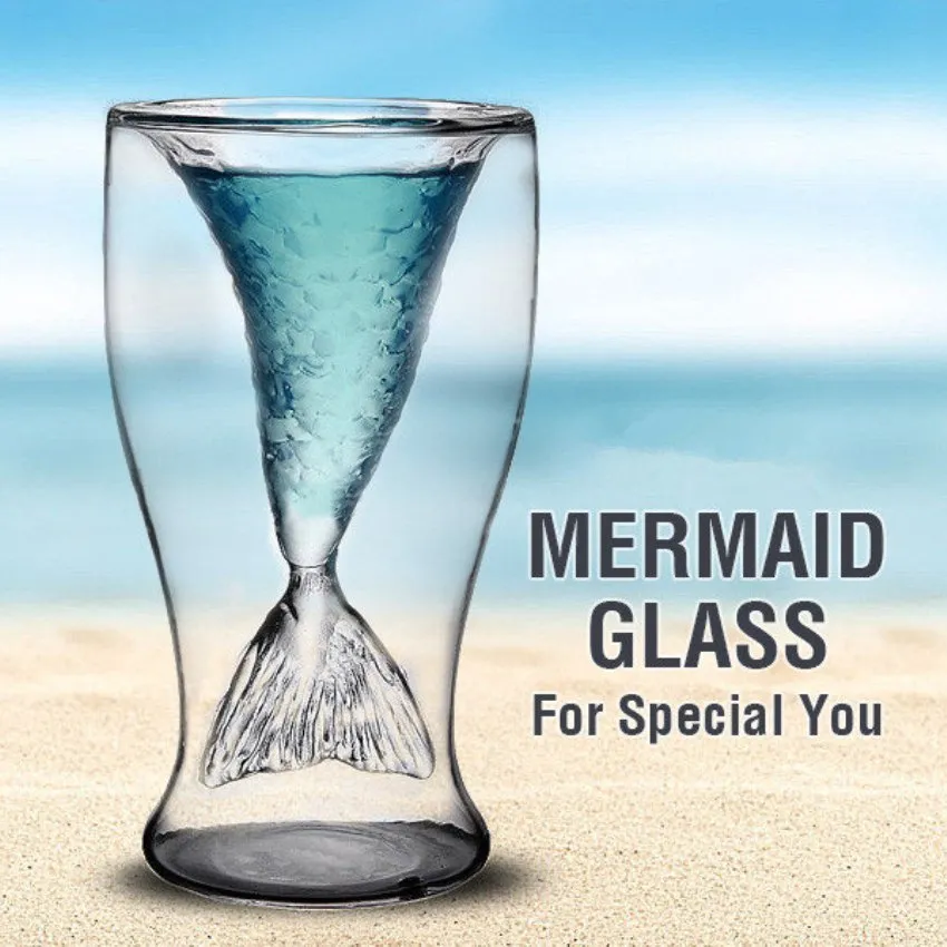 Creative 3D Crystal Mermaid Cup Glass Mug Vodka Shot Drinking Bar Party Cup Drinkware Double Wall Glass