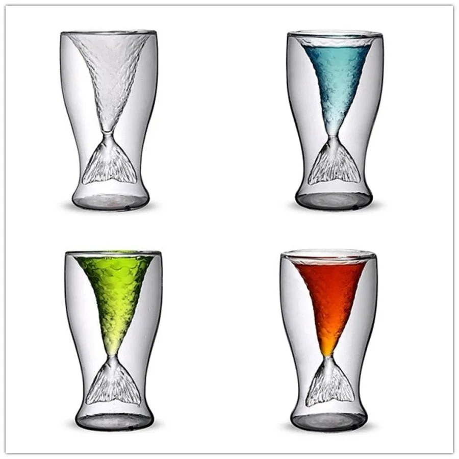 Creative 3D Crystal Mermaid Cup Glass Mug Vodka Shot Drinking Bar Party Cup Drinkware Double Wall Glass