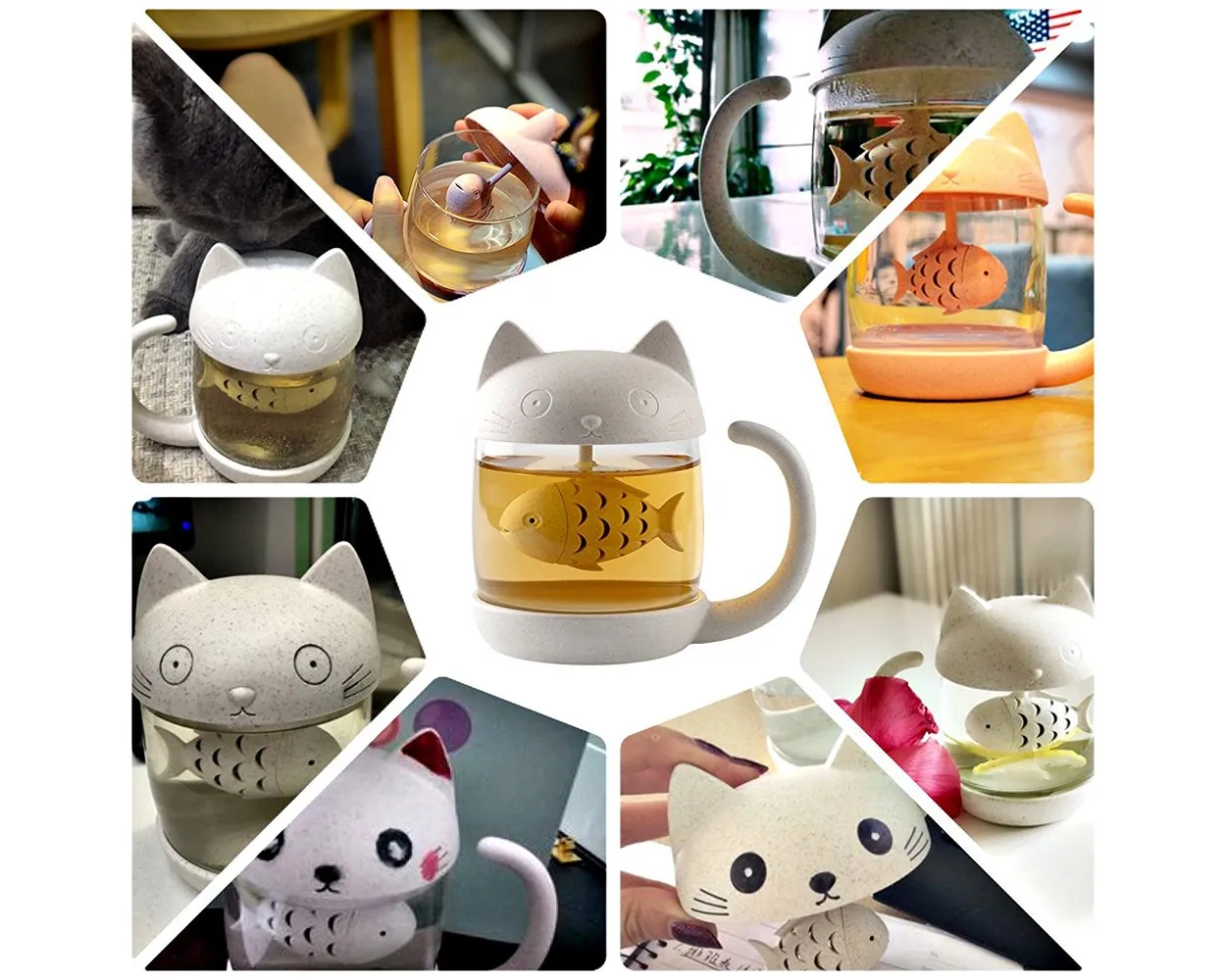 Cute Cat Tea Glass with Detachable Tea Infuser