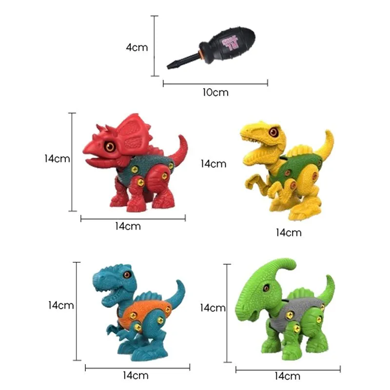 Dinosaur Assemble Play With Plastic Screw Driver | 4 Pcs