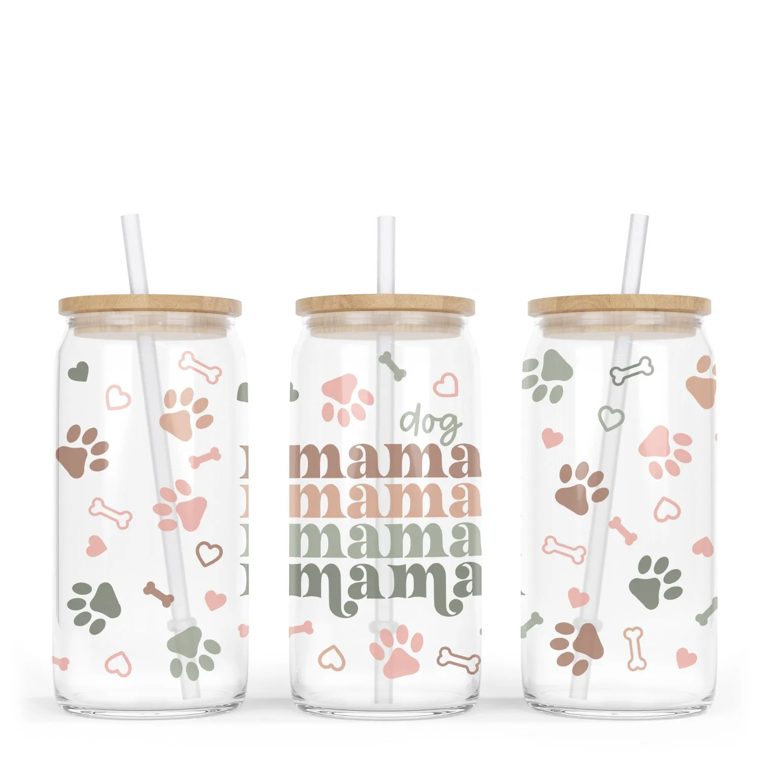 Dog Mama Gifts - 16oz Iced Coffee Glass Can Tumbler - Dog Mom Coffee Cups with Bamboo Lid and Straw