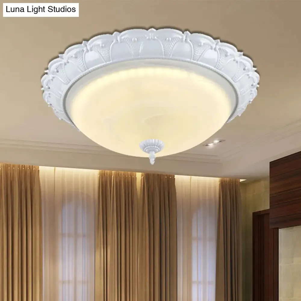 Dome Shape Hallway Flush Mount Lighting in Vintage Frosted Glass White/Brass LED - Warm/White Light, 16"/19.5