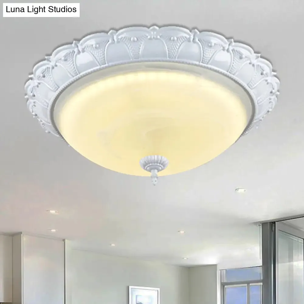 Dome Shape Hallway Flush Mount Lighting in Vintage Frosted Glass White/Brass LED - Warm/White Light, 16"/19.5