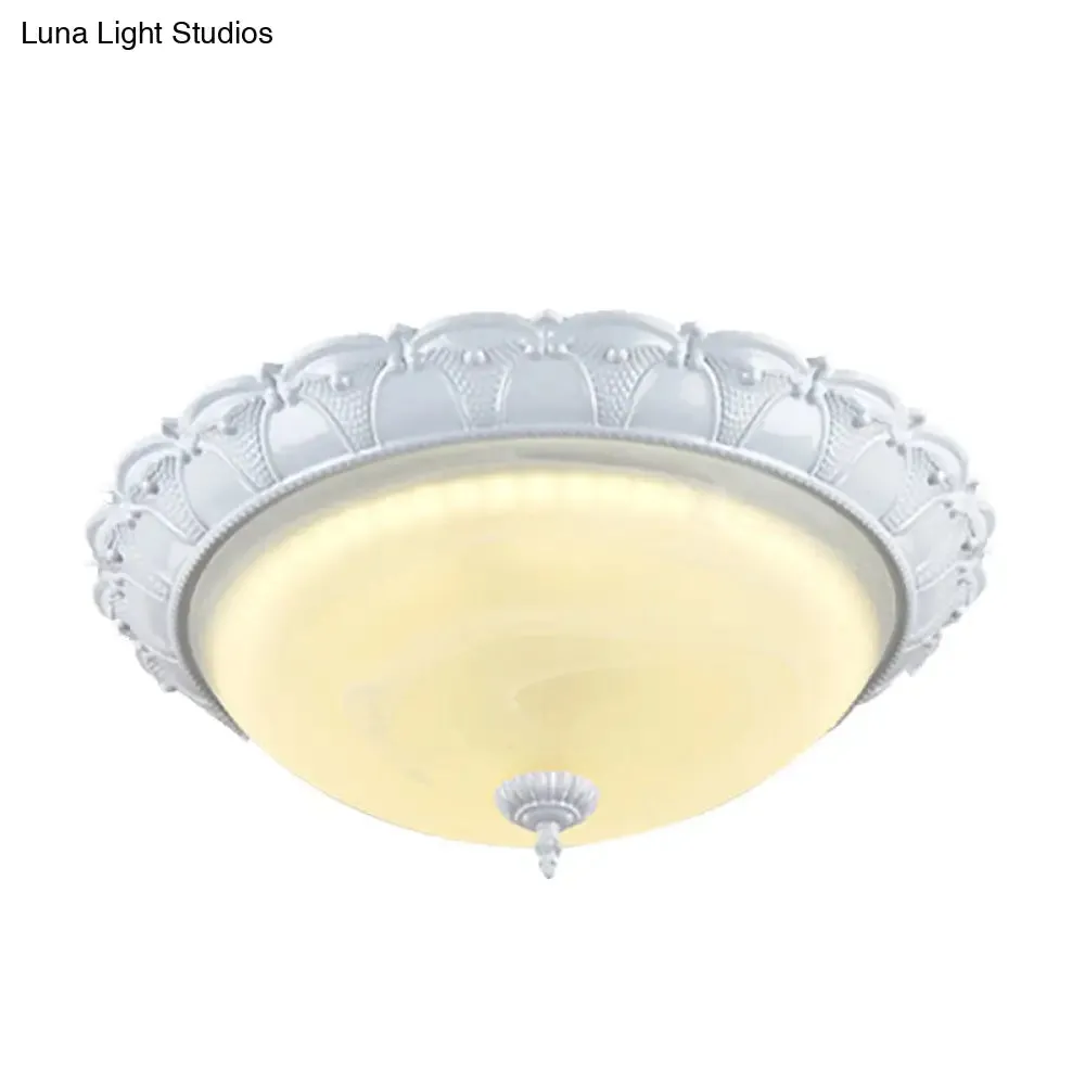 Dome Shape Hallway Flush Mount Lighting in Vintage Frosted Glass White/Brass LED - Warm/White Light, 16"/19.5