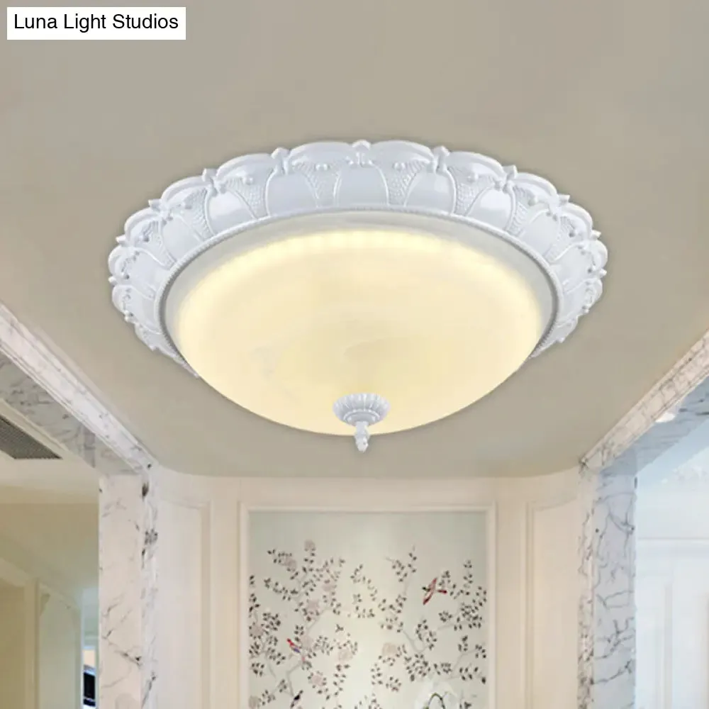 Dome Shape Hallway Flush Mount Lighting in Vintage Frosted Glass White/Brass LED - Warm/White Light, 16"/19.5