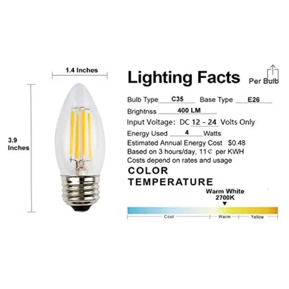 E26 4W LED Filament Edison Bulbs Dimmable Energy Saving Light Bulb