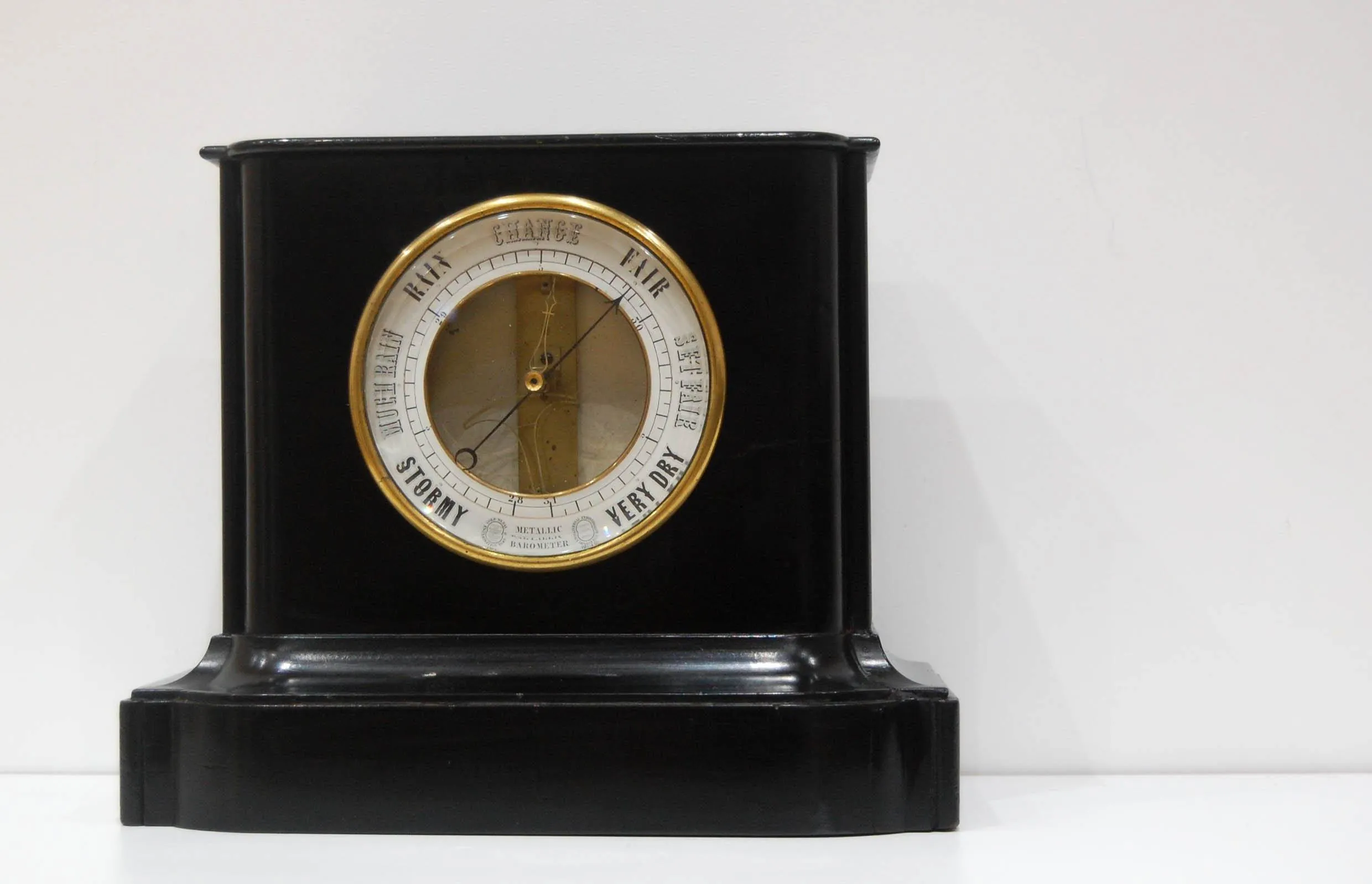 Early Bourdon Aneroid Mantel Barometer in Ebonised Wood Case