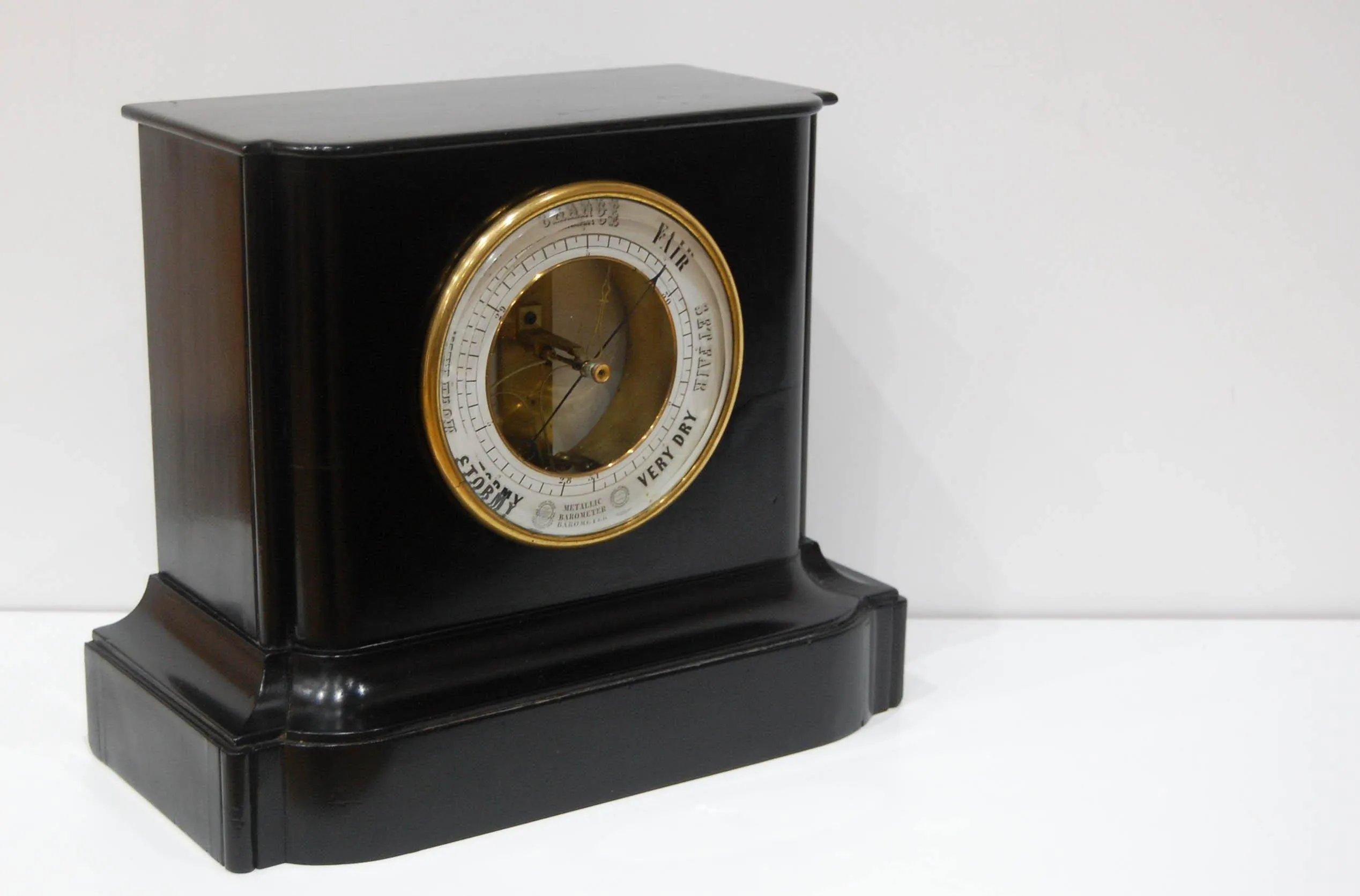 Early Bourdon Aneroid Mantel Barometer in Ebonised Wood Case