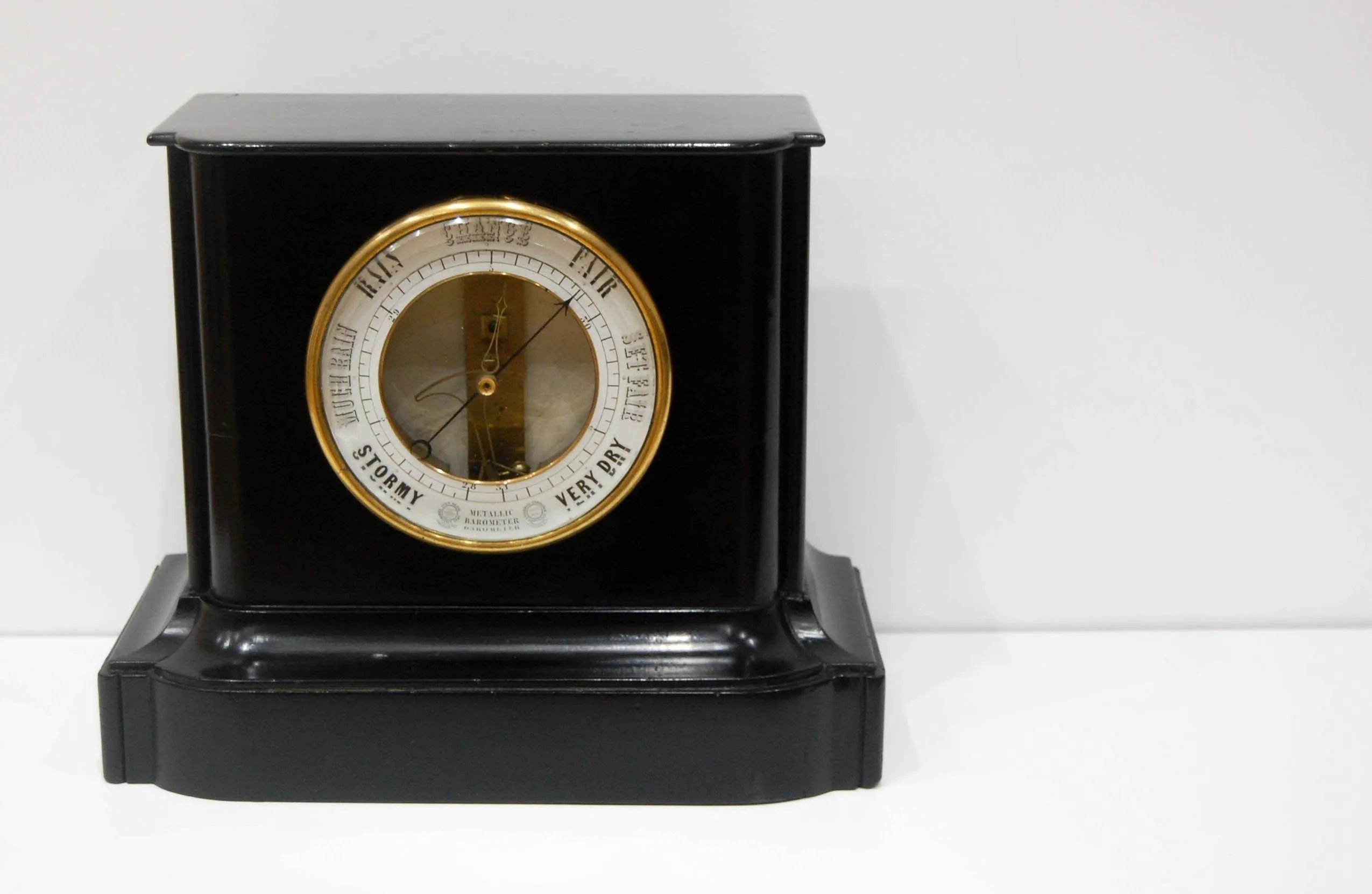 Early Bourdon Aneroid Mantel Barometer in Ebonised Wood Case