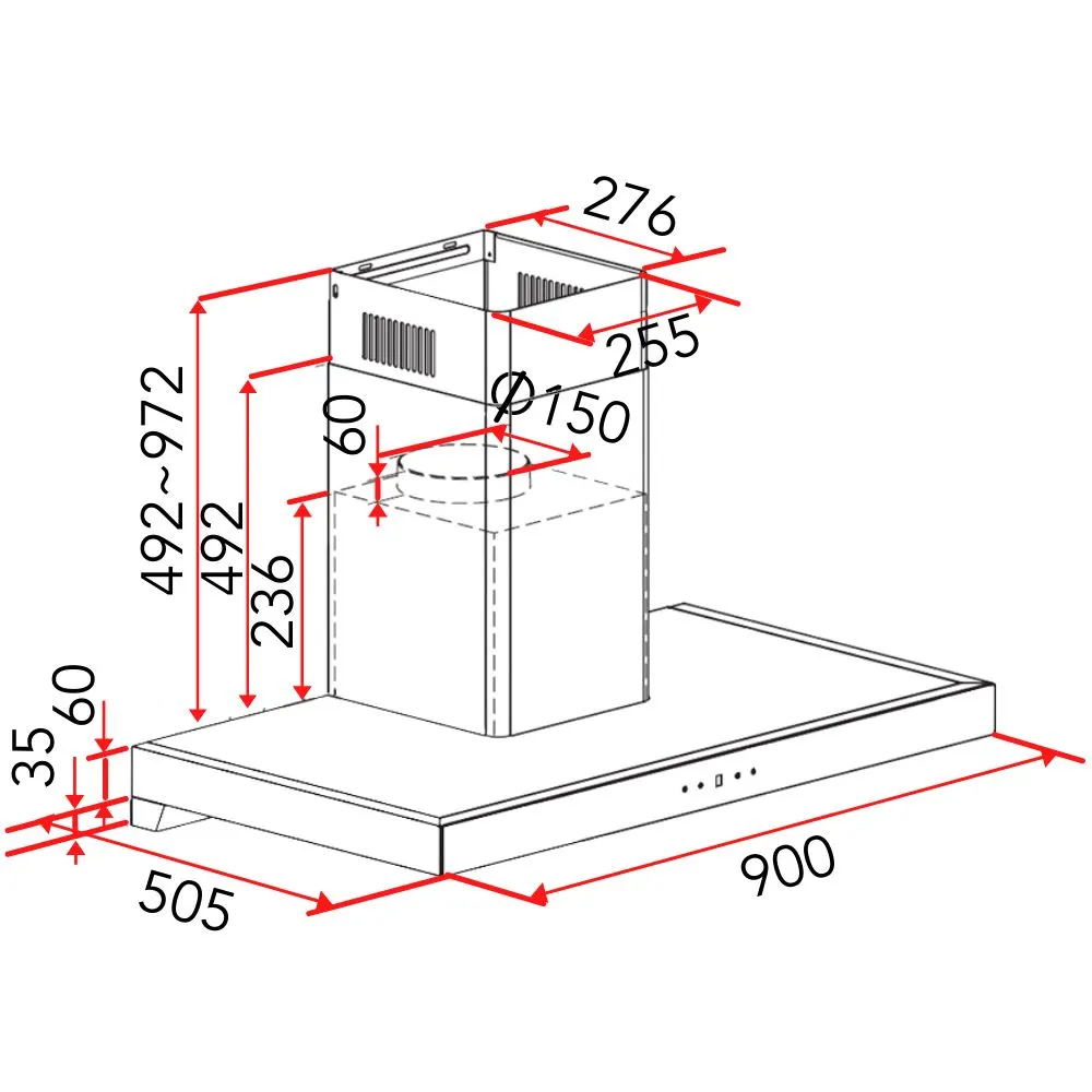 EF CK VISTA 90CM Chimney Hood