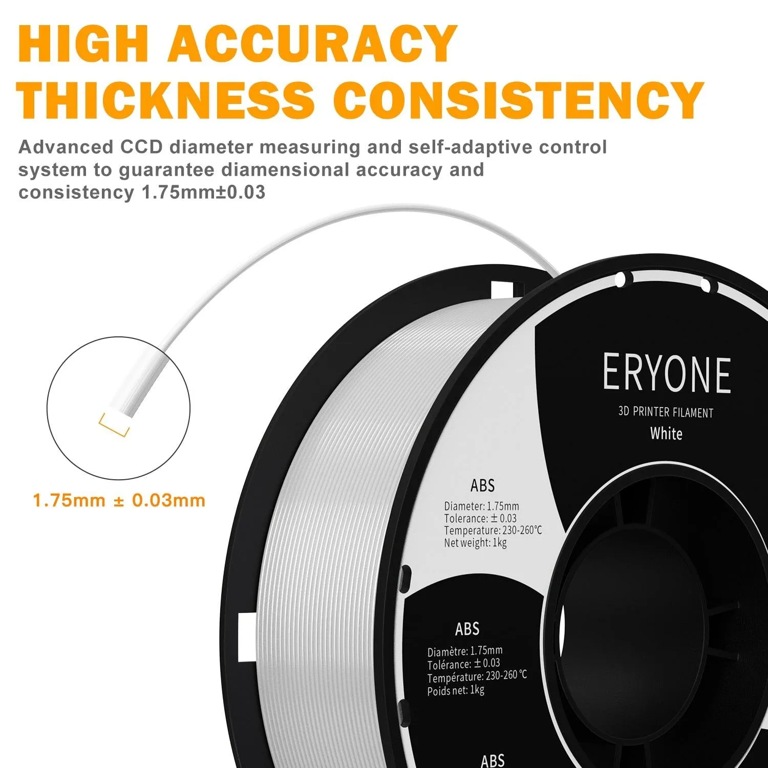 ERYONE ABS 1.75mm 3D Printing Filament 1kg Ideal for Hard Wearing Prints