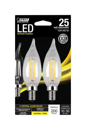 Feit CA10 (Flame Tip) E12 (Candelabra) LED Bulb Soft White 25 Watt Equivalence 2 pk