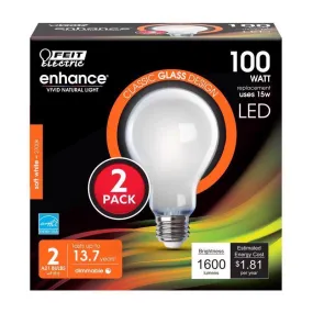 Feit Enhance A21 E26 (Medium) Filament LED Bulb Soft White 100 Watt Equivalence 2 pk