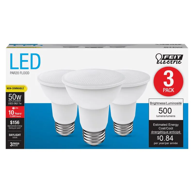 Feit LED Non Dimmable PAR20 E26 (Medium) LED Bulb Daylight 50 Watt Equivalence 3 pk