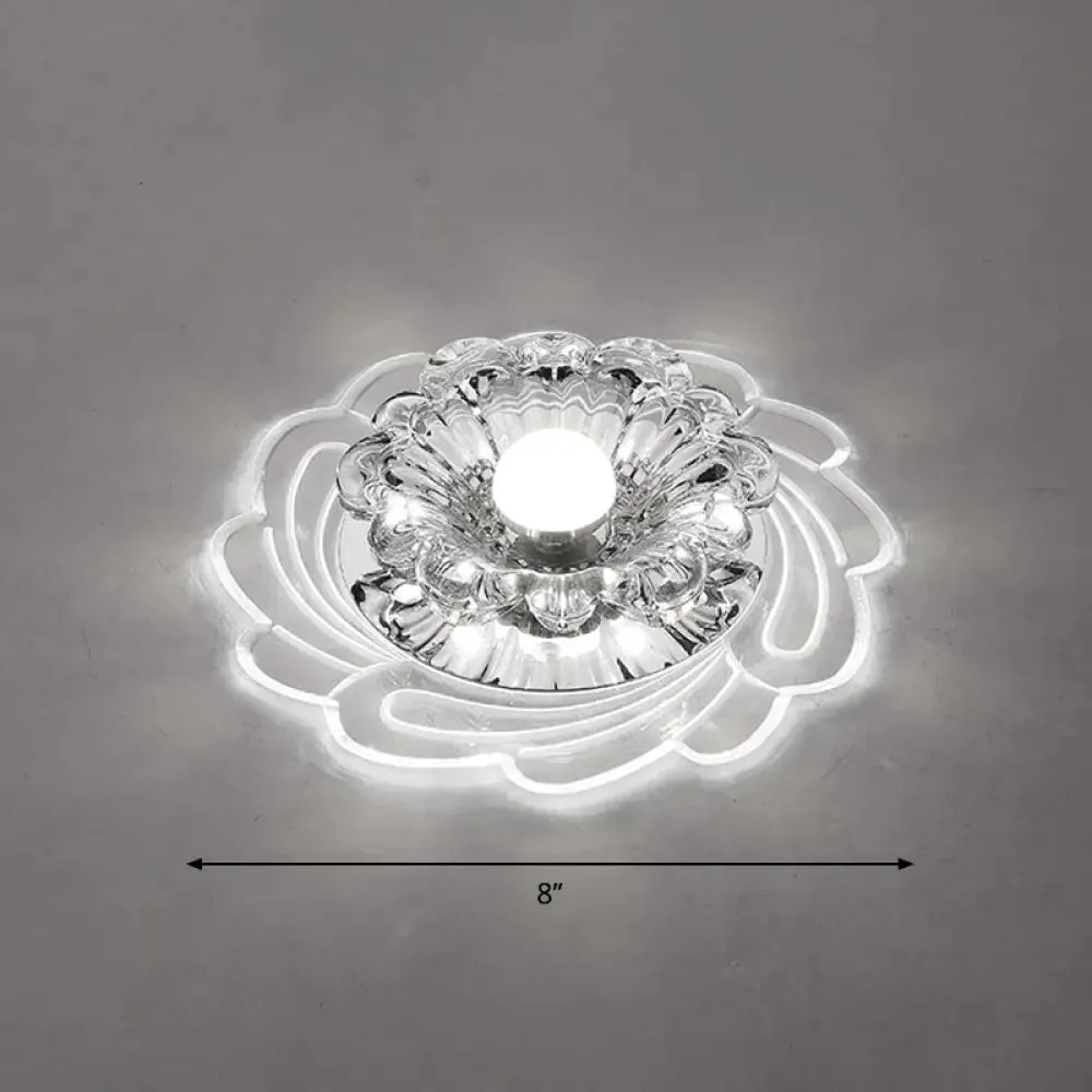 Floral Shade Crystal LED Flush Mount Lighting for Entryway - Minimalist Design