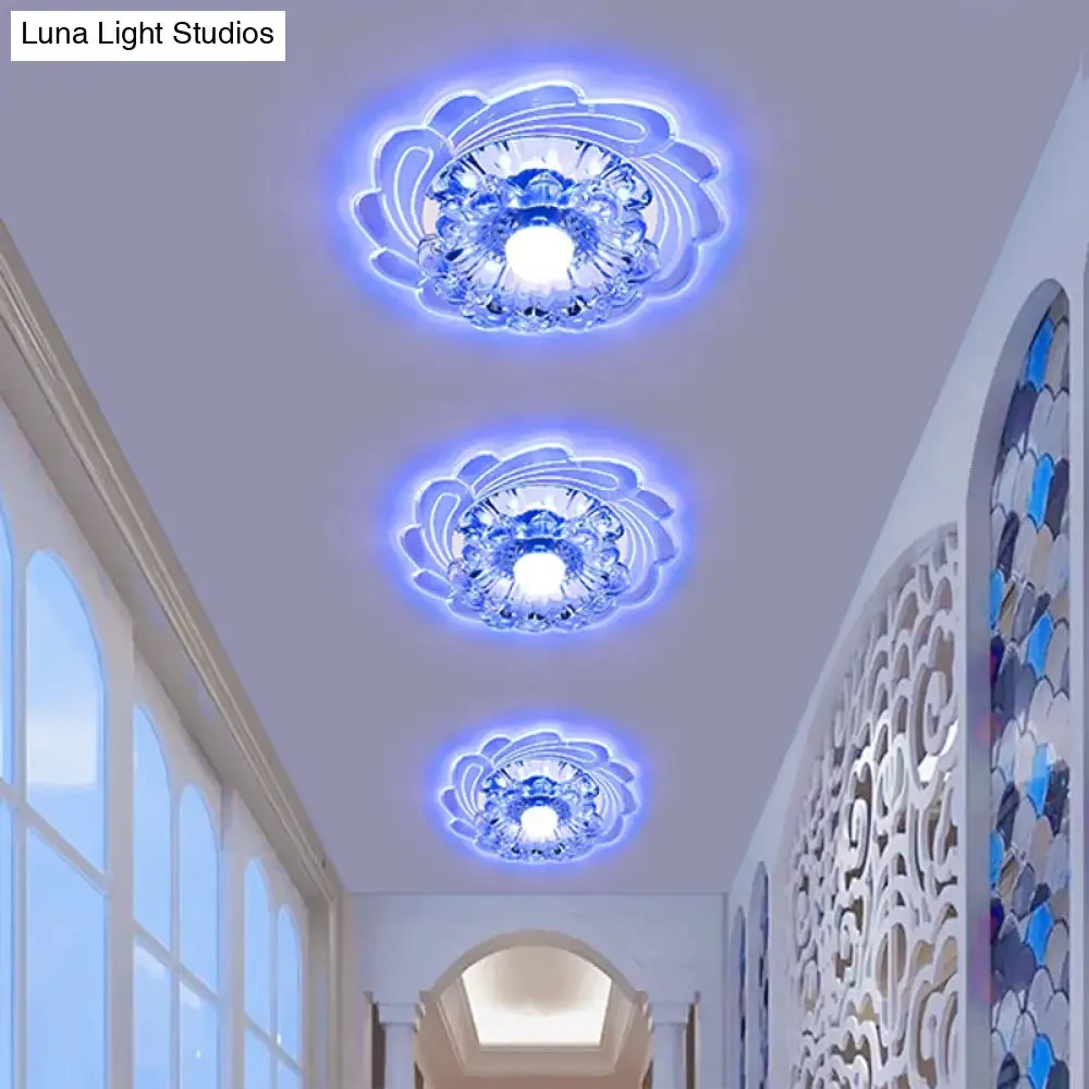 Floral Shade Crystal LED Flush Mount Lighting for Entryway - Minimalist Design