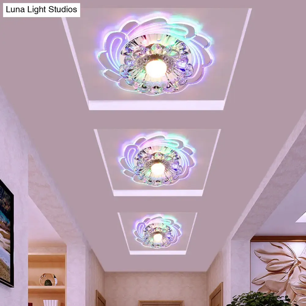 Floral Shade Crystal LED Flush Mount Lighting for Entryway - Minimalist Design