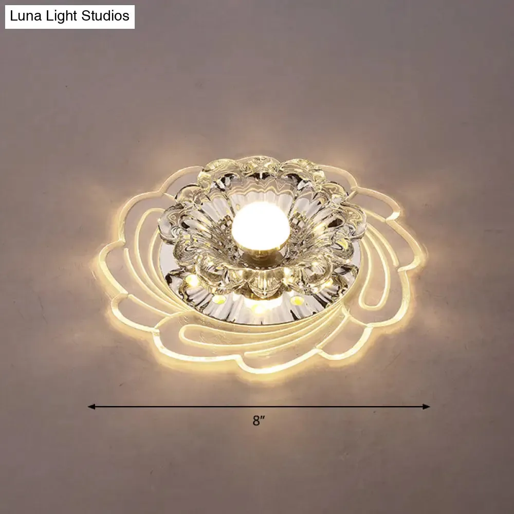 Floral Shade Crystal LED Flush Mount Lighting for Entryway - Minimalist Design