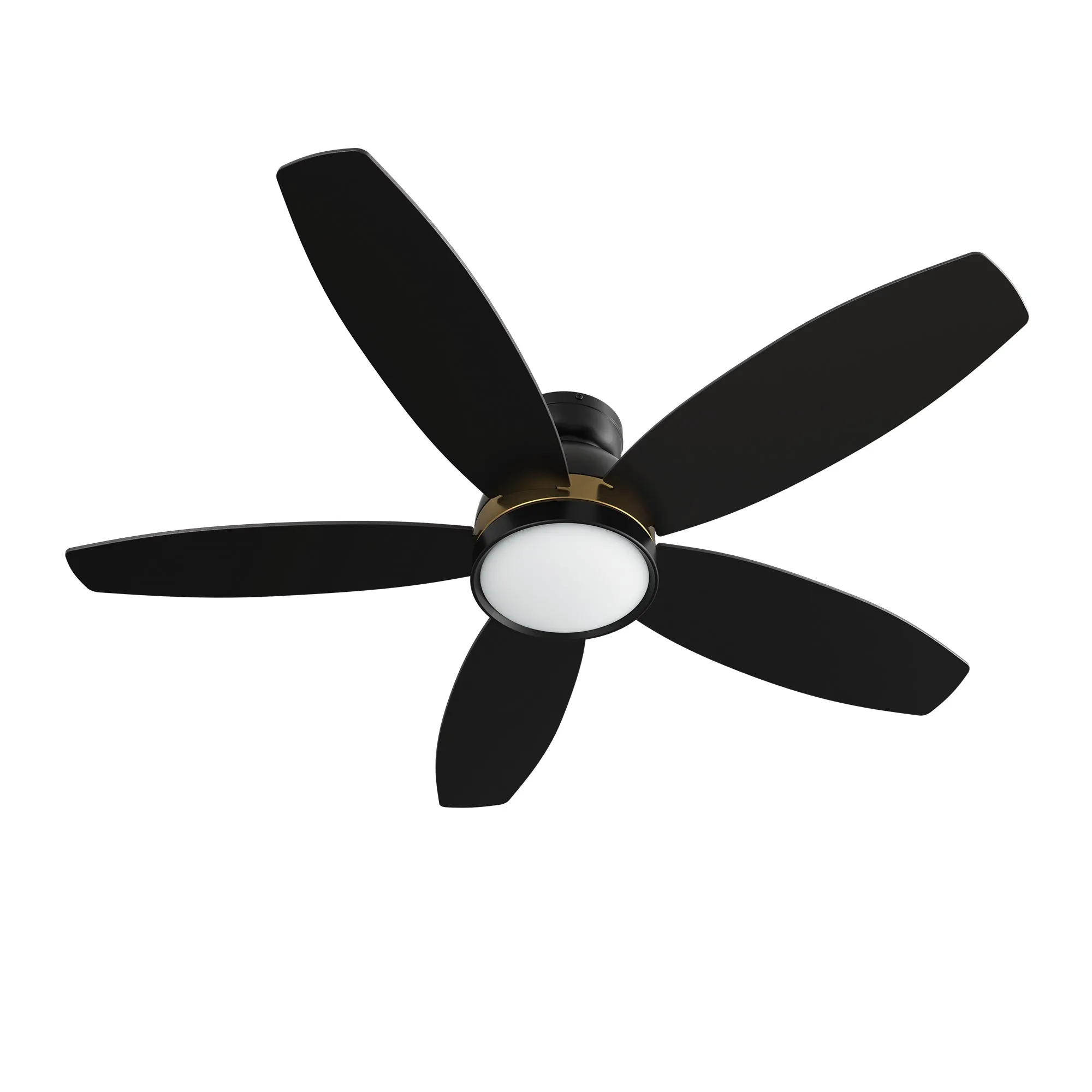 FREMONT 48 inch 5-Blade Flush Mount Smart Ceiling Fan with LED Light Kit & Remote- Black/Black (Gold Detail)